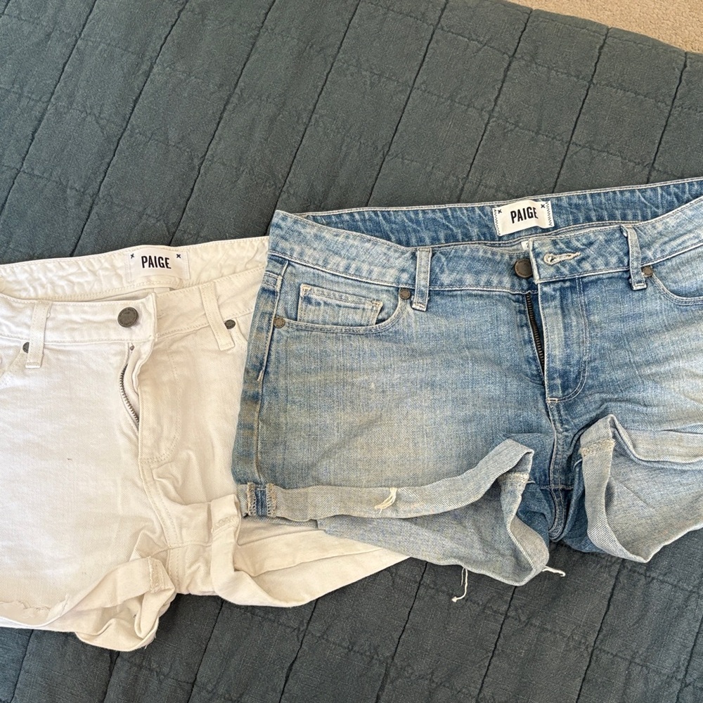 PAIGE White and Blue Denim Shorts Duo